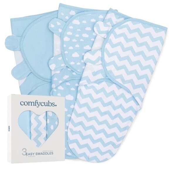 Comfy Cubs 3-Pack Easy Swaddles Large 3-6 Months 14-18 Lbs 100% Cotton - Picture 2 of 5